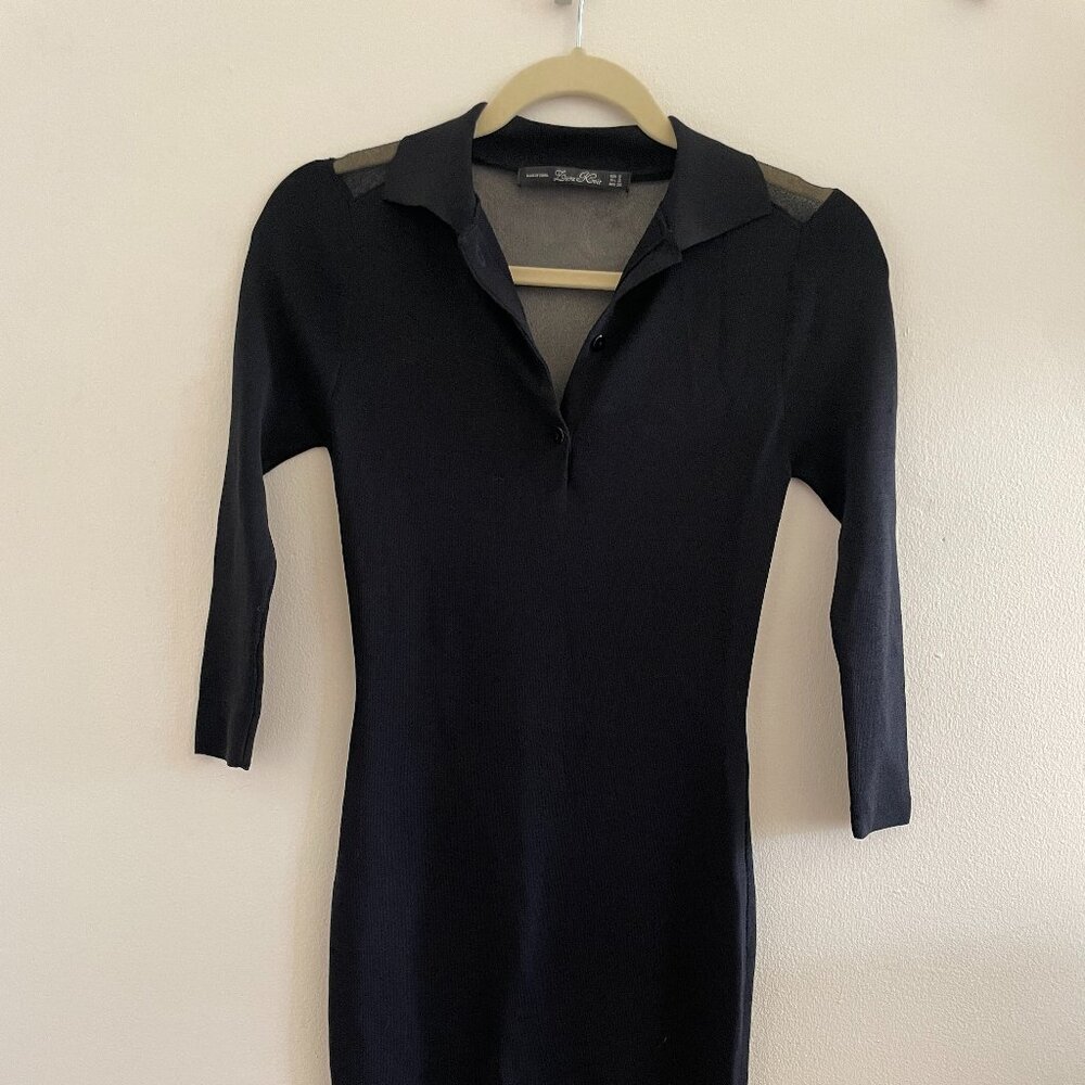 Black Zara knit shirt dress with sheer back, size small